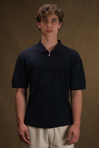 Selanik Fermuarlı Polo Yaka Erkek T-Shirt - Lacivert