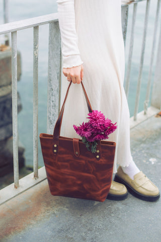 El Yapımı Gerçek Deri Kadın Tote Çanta / Omuz Çantası - Totebag Kahve Deri Şık Tasarım Günlük Kullanım